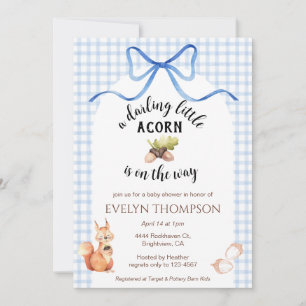 003 Kobaltblauwe Eekhoorn Eikel Gingham Baby Showe Kaart