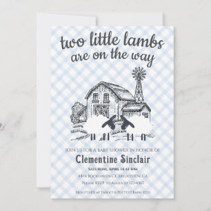 003 Kobaltblauwe Gingham Baby Shower met Kleine La Kaart