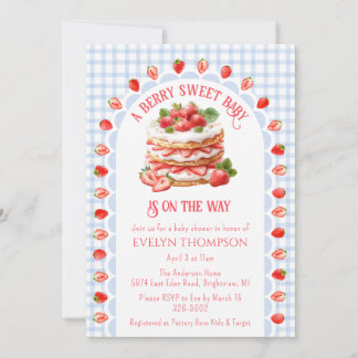 003 Kobaltblauwe Strawberry Shortcake Baby Shower Kaart