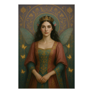 004_A fairy princess in muted rose and teal green. Perfect Poster
