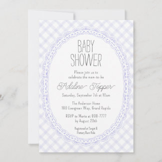 005 Iris Vintage Kantwerklijst Gingham Baby Shower Kaart
