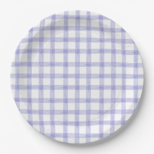 005 Iris Violet Gingham L Assiettes en Papier (Devant)