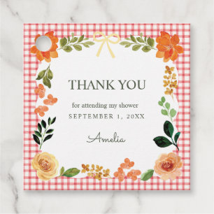 007 Rode Bloemen Gingham Baby Shower Bedankjes Labels