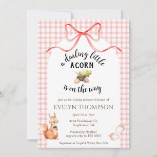 007 Rode Cute Eekhoorn Eikel Geruite Baby Shower Kaart