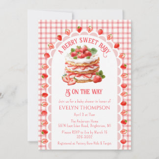 007 Rode Gingham Aardbei Shortcake Baby Shower Kaart