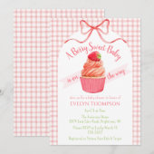 007 Rode Gingham Bescheiden Aardbei Baby Shower Kaart (Voorkant / Achterkant)