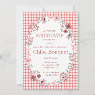 007 Rood Boho Wilde Bloem Boog Gingham Baby Shower Kaart