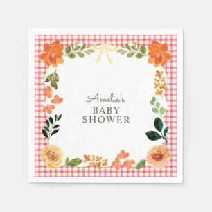 007 Rood geruit babyfeestje met bloemen Servet