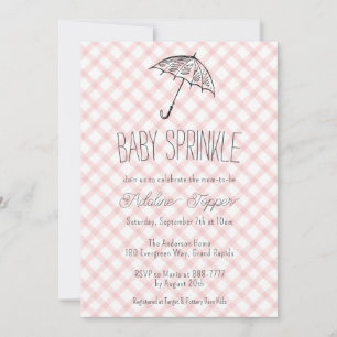 007 Rood Moderne Paraplu Gingham Baby Shower Uitno Kaart