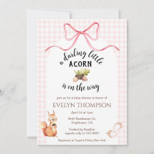 008 Blush Roze Eekhoorn Eikel Gingham Baby Shower Kaart