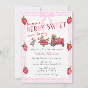 009 Fuchsia Gingham Bes Babyshower Boerderij Zoet Kaart
