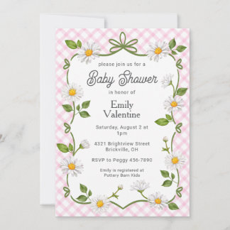 009 Fuchsia Pink Floral Daisy Plaid Baby Shower Kaart