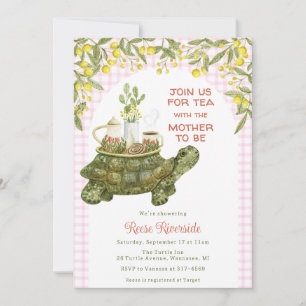 009 Fuchsia Roze Tuin Thee Turtle Baby Shower Kaart