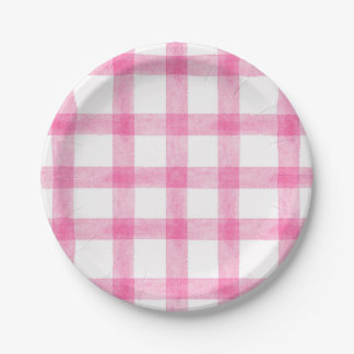 009 Fuchsia Watercolor Plaid Kleine Papieren Borde Bordje