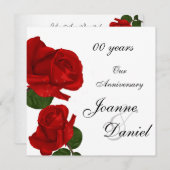 00 Anniversaire Invitation Fleurs de rose rouge bl (Devant / Derrière)