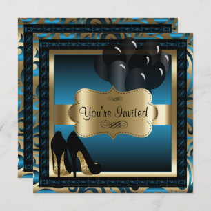 00e anniversaire  Invitation Blue & Gold High Heel