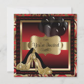 00e anniversaire| Invitation Red & Gold High Heels (Devant)