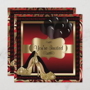00e anniversaire  Invitation Red & Gold High Heels