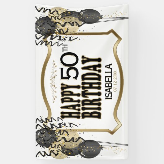 00e geboortedag en -leeftijd - Zwarte ballonnen Spandoek (Verticaal)