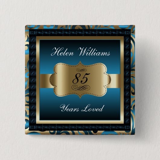 00e verjaardag | Blauw en goud Vierkante Button 5,1 Cm (Voorkant)