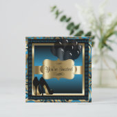 00ste verjaardag | Blauwe & Gouden Hoge Hakken Uit Kaart (Staand voorkant)