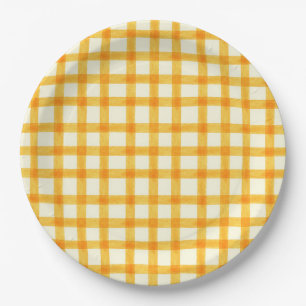 010 Amber Waterverf Gingham L Papieren Borden Bordje