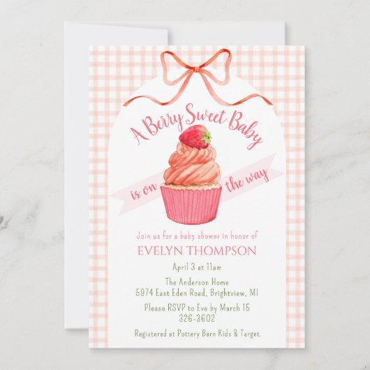 011 Terracotta Bes Berry Zoete Aardbei Baby Shower Kaart (Voorkant)