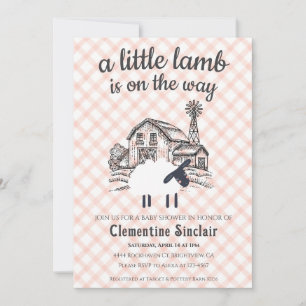 011 Terracotta Little Lamb Farm Plaid Baby Shower Kaart