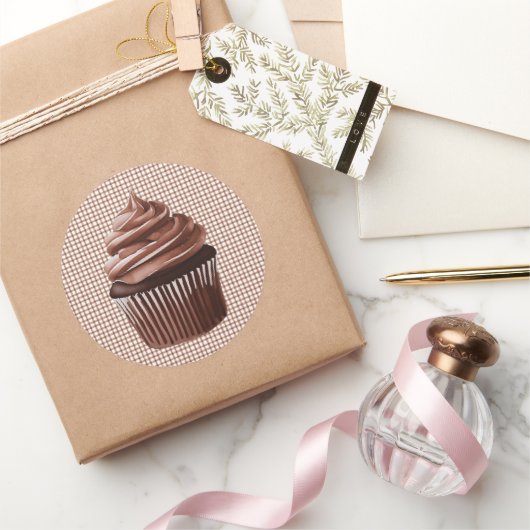 013 Cupcake au Chocolat sur Autocollant Gingham (Cadeaux)
