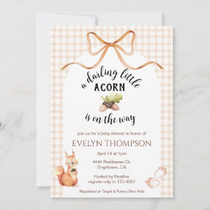 014 Latte Cute Squirrel Acorn Gingham Baby Shower Kaart