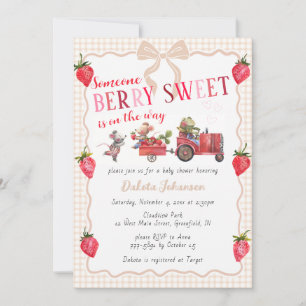 014 Latte Gingham Bes Kittige Boerderij Baby Showe Kaart