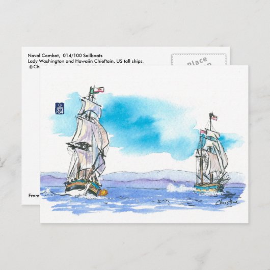 (014) Tall Ship Naval Combat Briefkaart (Voorkant / Achterkant)