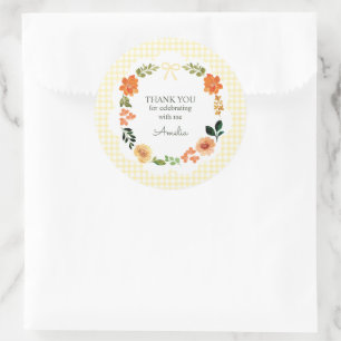 015 Citroen Gele Bloemengingham Baby Shower Ronde Sticker