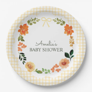 016 Marigold Bloemengingham Babyshower Papieren Bordje