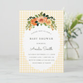 016 Marigold Floral Gingham Baby Shower Invitation (Debout devant)