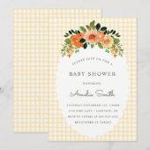016 Marigold Floral Gingham Baby Shower Invitation (Devant / Derrière)