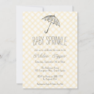 016 Marigold Gele Paraplu Gingham Baby Sprinkle Kaart