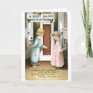 016 Vintage Giften van de Kinderen van de Blonde Feestdagen Kaart