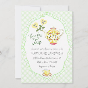 017 Mossgroene Mooie Geruite Theekrans Baby Shower Kaart