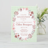 018 Grass Green Wildflower Bow Gingham Baby Shower Kaart (Staand voorkant)