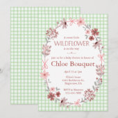 018 Grass Green Wildflower Bow Gingham Baby Shower Kaart (Voorkant / Achterkant)