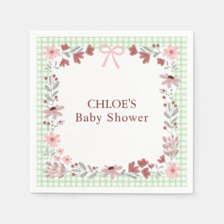 018 Grass Green Wildflower Bow Gingham Shower Servet