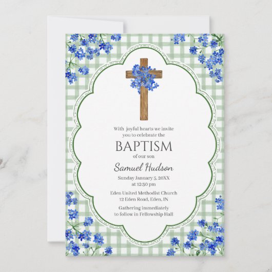 019 Bosbloem Rustiek Kruis Ontwerp Doopfeest Kaart (Voorkant)