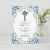 019 Bosbloem Rustiek Kruis Ontwerp Doopfeest Kaart (Staand voorkant)