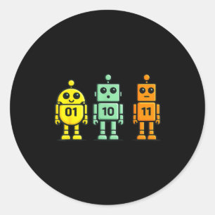 01 10 11 robot grappige binaire code robots 01 10 ronde sticker