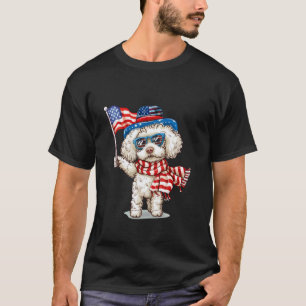 01 Poodle Hond Gelukkig 4 juli Amerikaanse Vlag US T-shirt