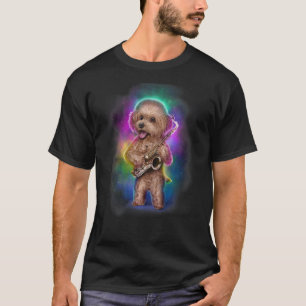 01 Toy Poodle-hond speelt saxofoon in Galaxy Regen T-shirt