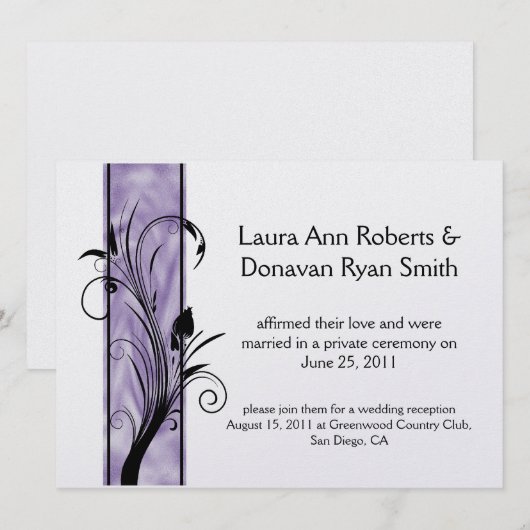 01 Zwarte Bloemige Krullen Paarse Streep Na Huweli Kaart (Voorkant / Achterkant)