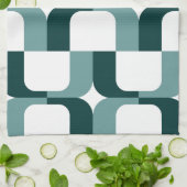 020614 - Ocean Green en Dark Green on White Theedoek (Gevouwen)