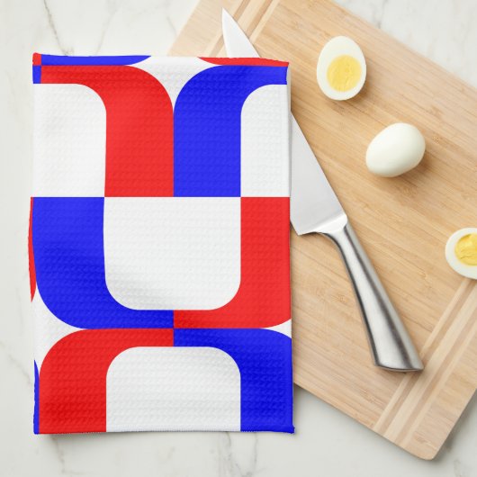 020614 - Rood en blauw op wit Theedoek (Quarter Fold)